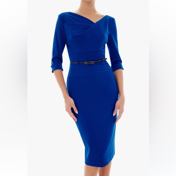 NWT Black Halo Jackie O Three-Quarter Sleeve Sheath Dress in Cobalt - Picture 1 of 11